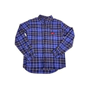 Milwaukee Gridiron Blue Plaid Work Shirt Mens Small Utility Mechanic Flannel